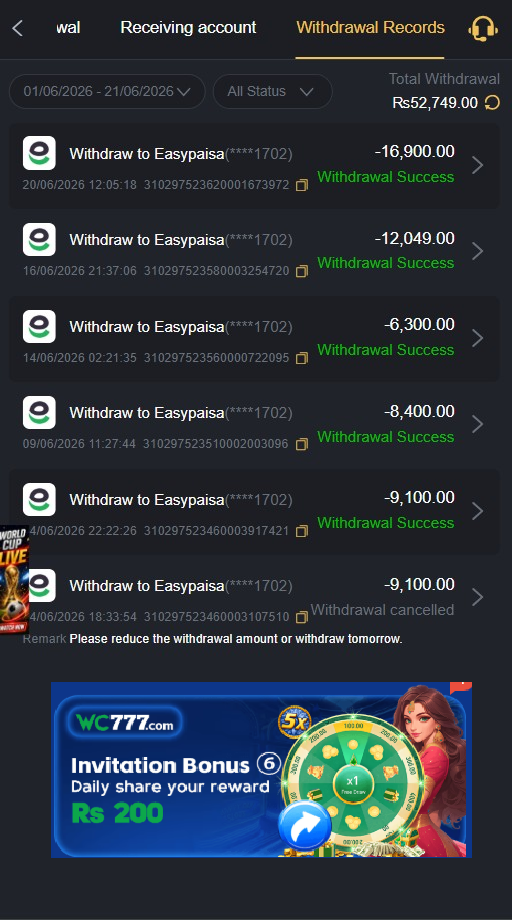 wc777 game payemnt proof